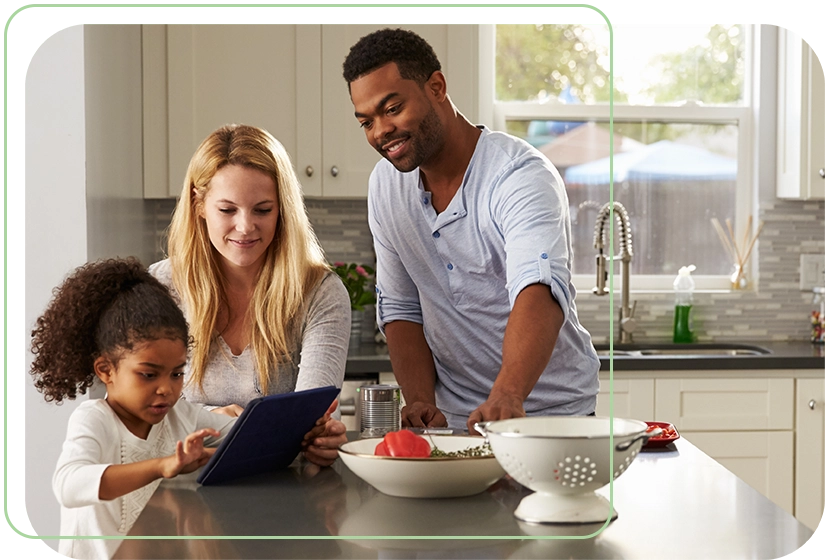 family enjoying their new kitchen